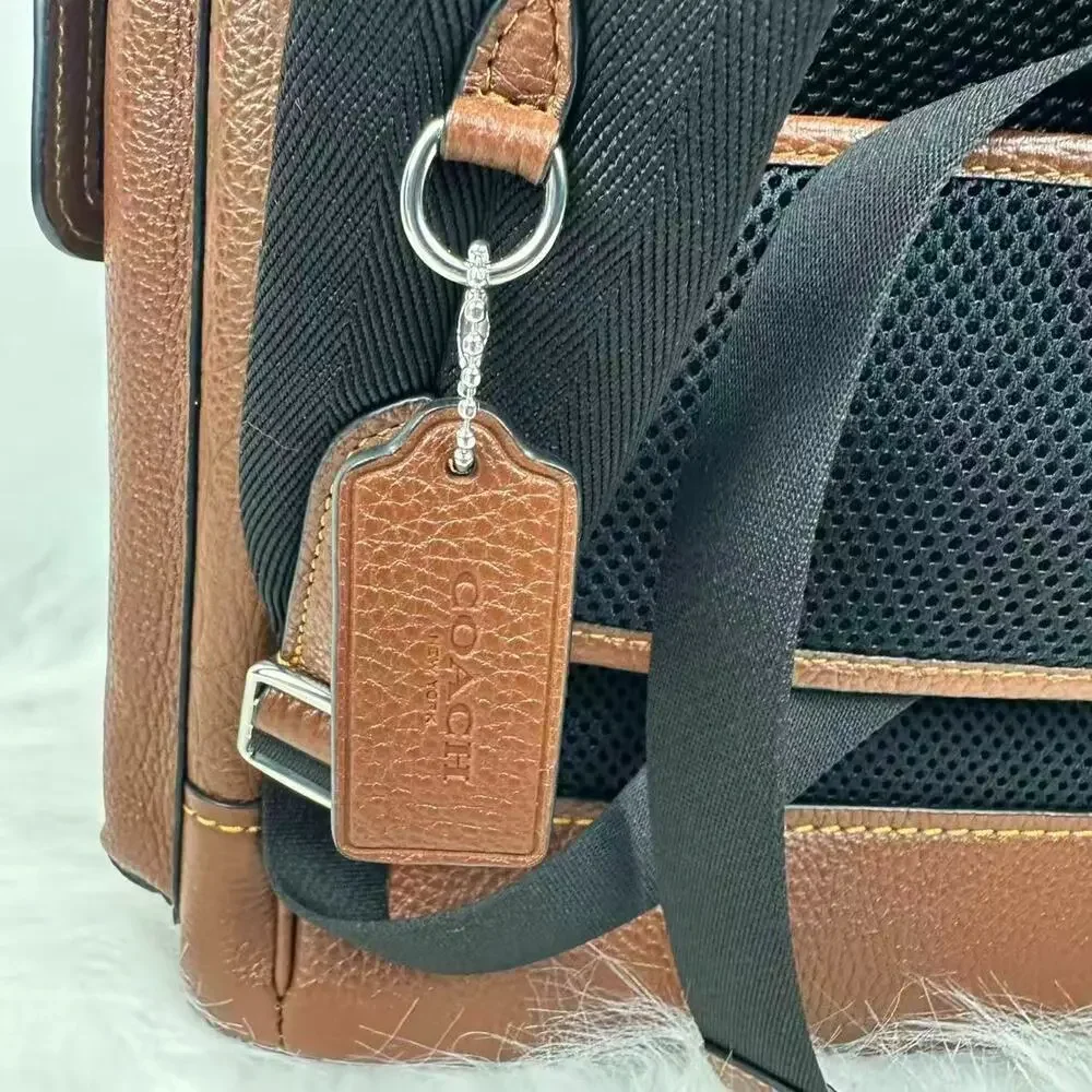 COACH MEN'S Clark Backpack In Refined pebble leather CDC21 Vintage Brown NWT